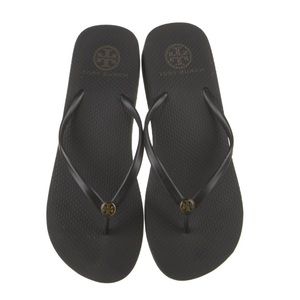 Tory Burch Black Logo Rubber Platform Rubber Flip Flops Size 9